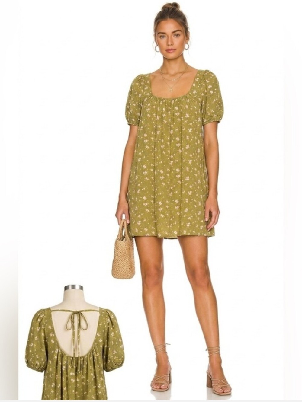 Revolve Anna Nata $268 Maisy Dress Olive Wildflower M 100% viscose NWT